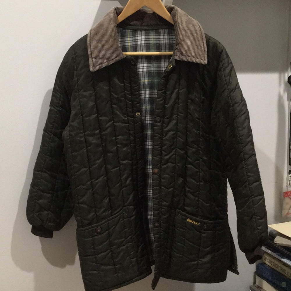 Barbour rain wind jacket green corduroy collar